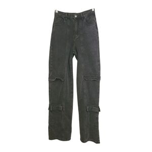 Pretty Little Thing | Women's Black High Waist Cargo Jeans (Size 4)